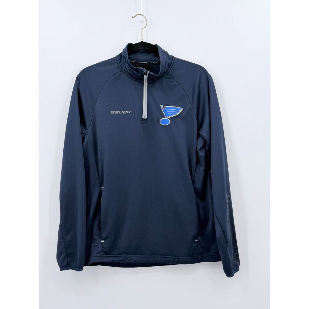 Bauer St Louis Blues NHL 1/4 Zip Pullover Fleece Music Note Medium Hockey EUC